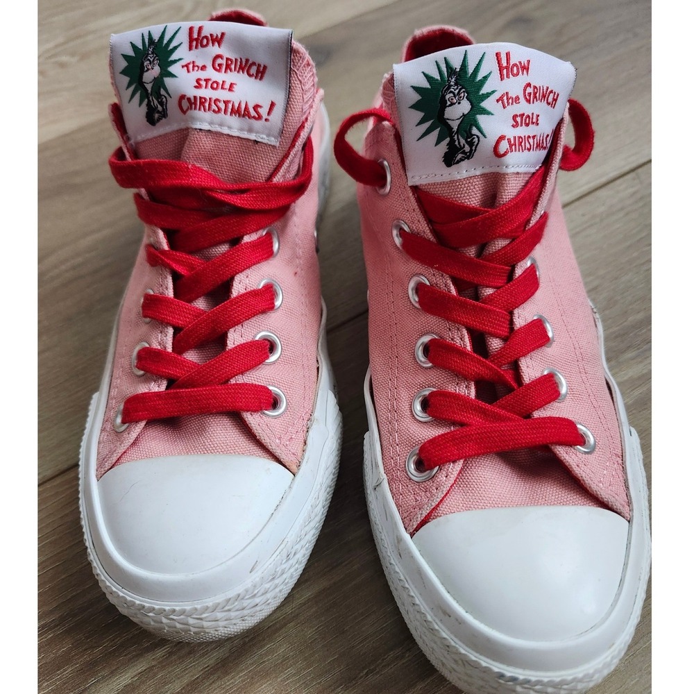 Converse Pink Canvas High-Top Sneakers with Red Laces